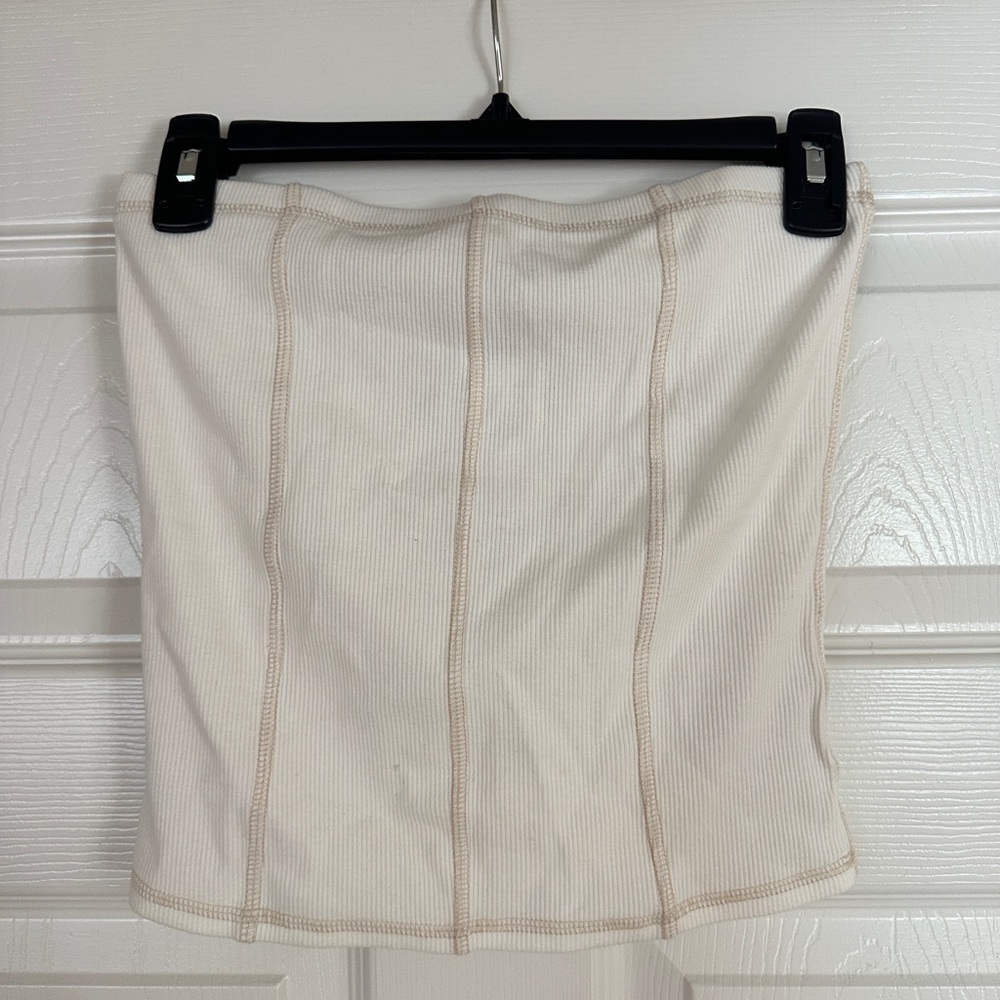 H&M Cream Ribbed Strapless Top